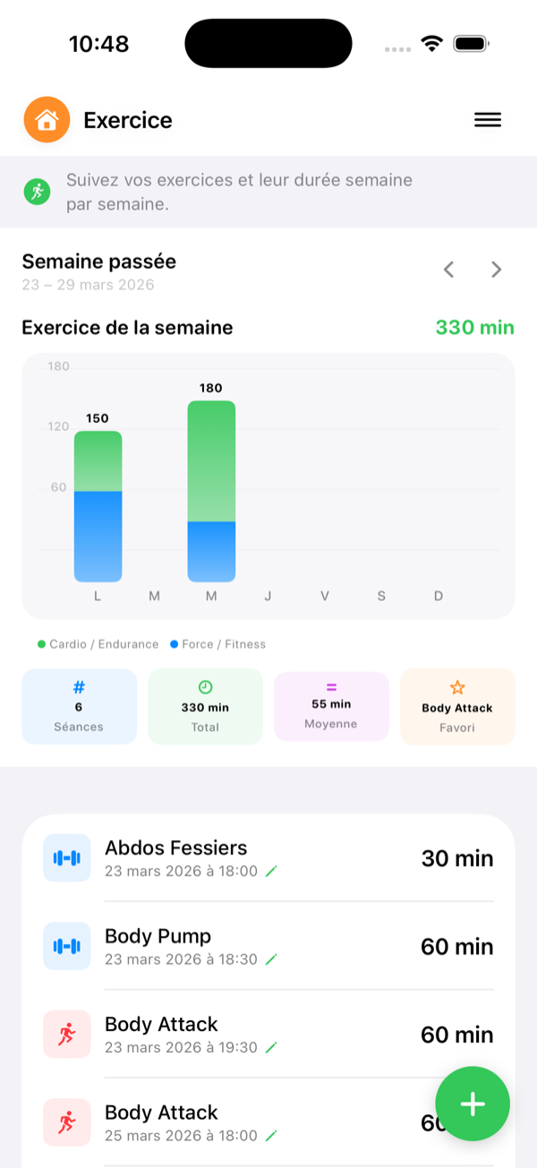 Suivi exercices MesCalories