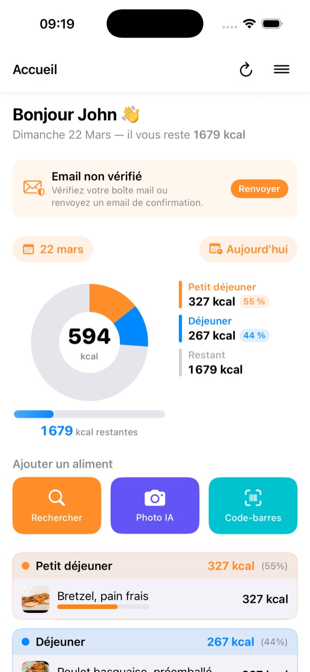 Détail repas MesCalories